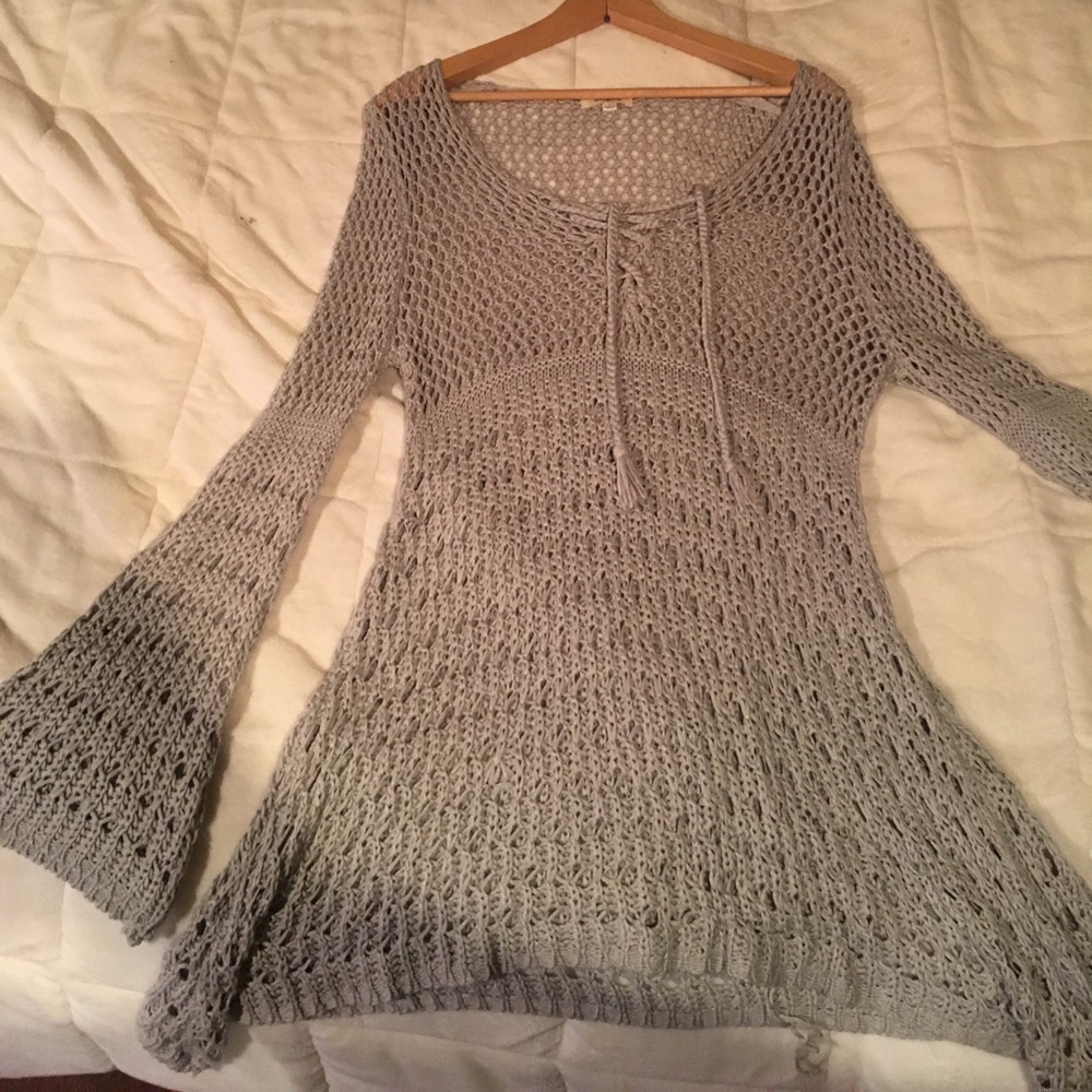 Gray crochet knit sweater